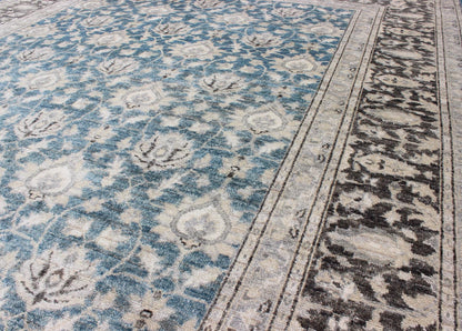 Modern Hand - Knotted Tabriz Rug in Wool with All - Over Design in Blue, Gray and Brown This hand knotted Tabriz rug features a beautiful all - over design rendered in grays, silver, and charcoal and blue tones. The entirety of the piece is enclosed w... - Keivan Woven ArtsOB - 9350766 - 6480001 - 9667Rug
