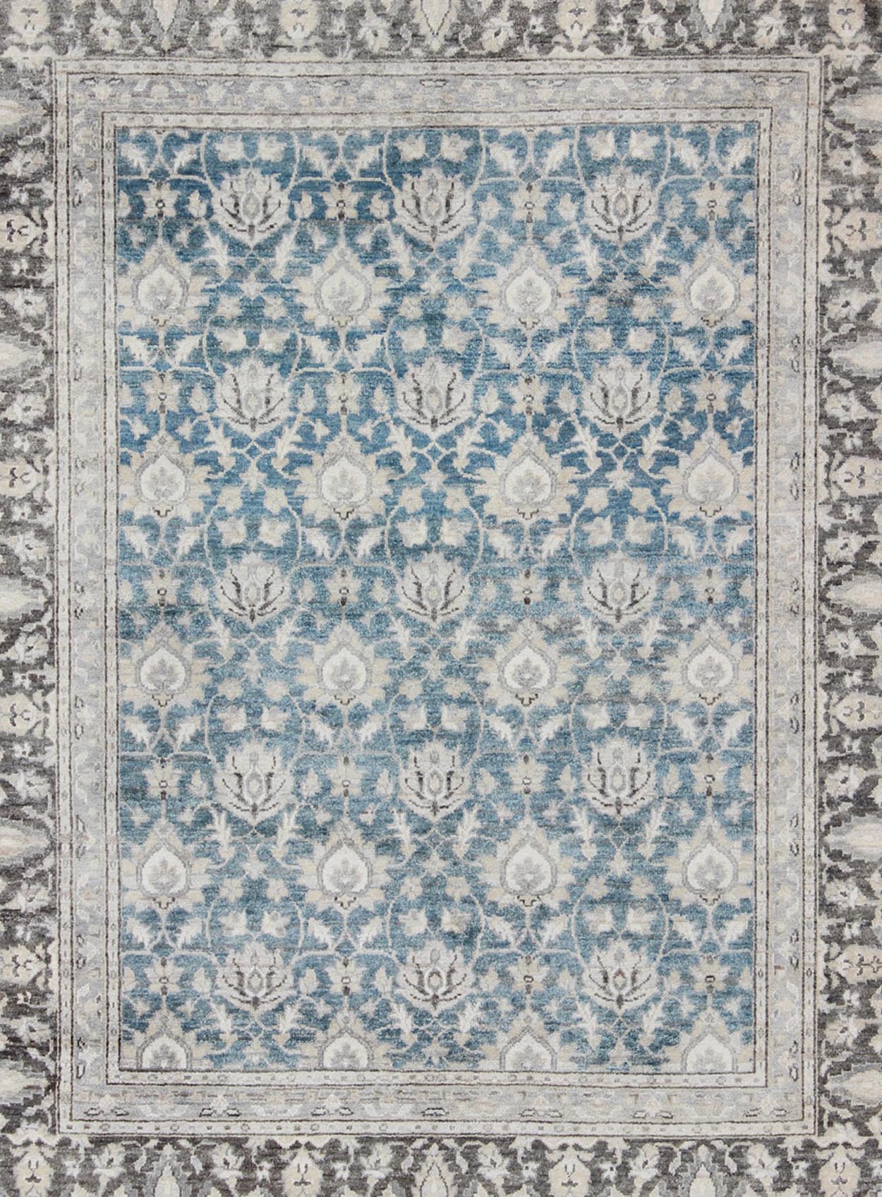 Modern Hand - Knotted Tabriz Rug in Wool with All - Over Design in Blue, Gray and Brown This hand knotted Tabriz rug features a beautiful all - over design rendered in grays, silver, and charcoal and blue tones. The entirety of the piece is enclosed w... - Keivan Woven ArtsOB - 9350766 - 6480001 - 9667Rug