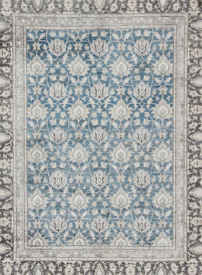 Modern Hand - Knotted Tabriz Rug in Wool with All - Over Design in Blue, Gray and Brown This hand knotted Tabriz rug features a beautiful all - over design rendered in grays, silver, and charcoal and blue tones. The entirety of the piece is enclosed w... - Keivan Woven ArtsOB - 9350766 - 6480001 - 9667Rug