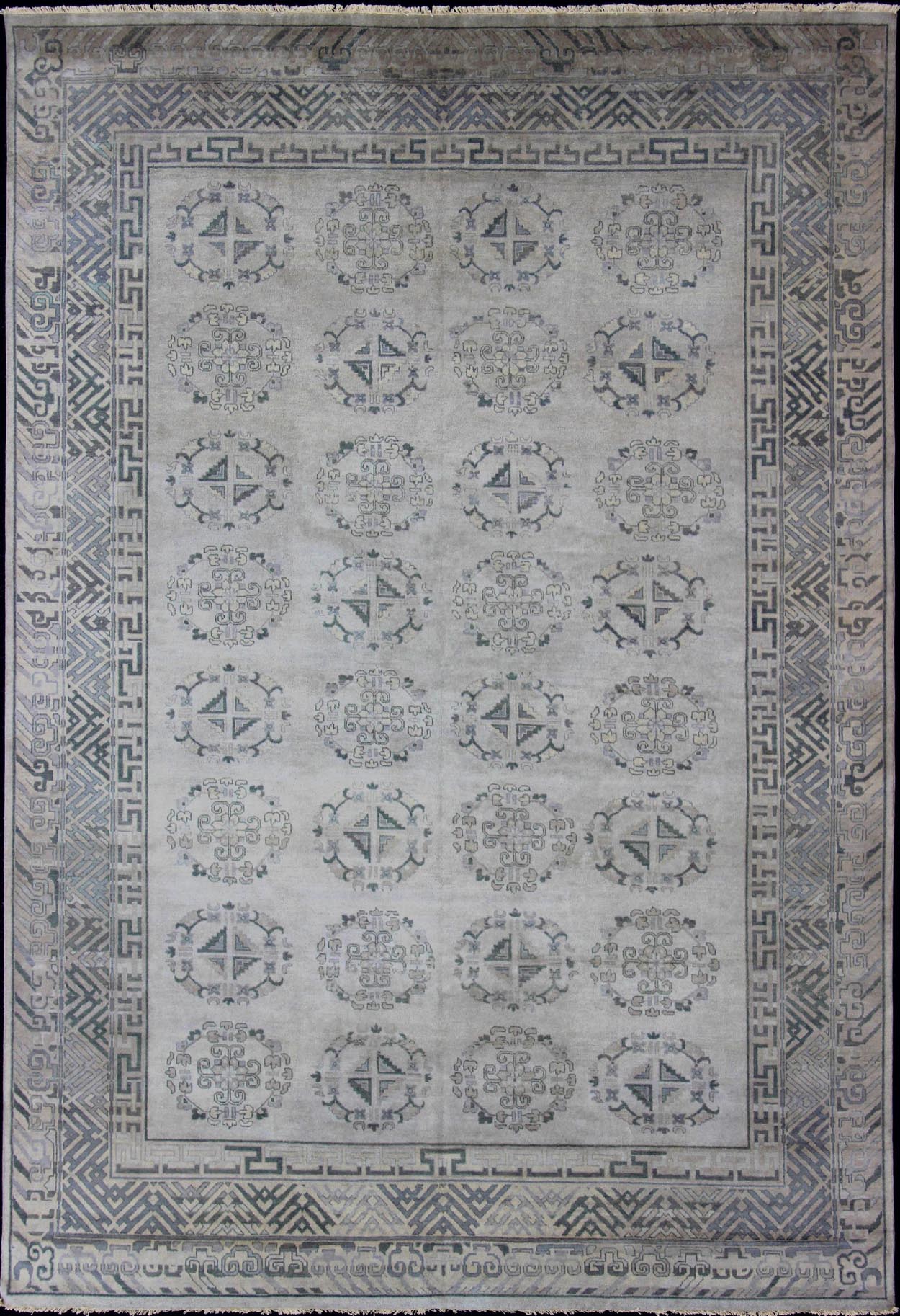 Large Khotan rug with silver, gray, Blue gray, charcoal and a neutral color palette and all - over medallion design, rug OB - 9261273, country of origin / type: India/ Khotan This hand knotted Khotan rug features a beautiful all - over design rendered... - Keivan Woven ArtsOB - 9356765 - 12206Rug