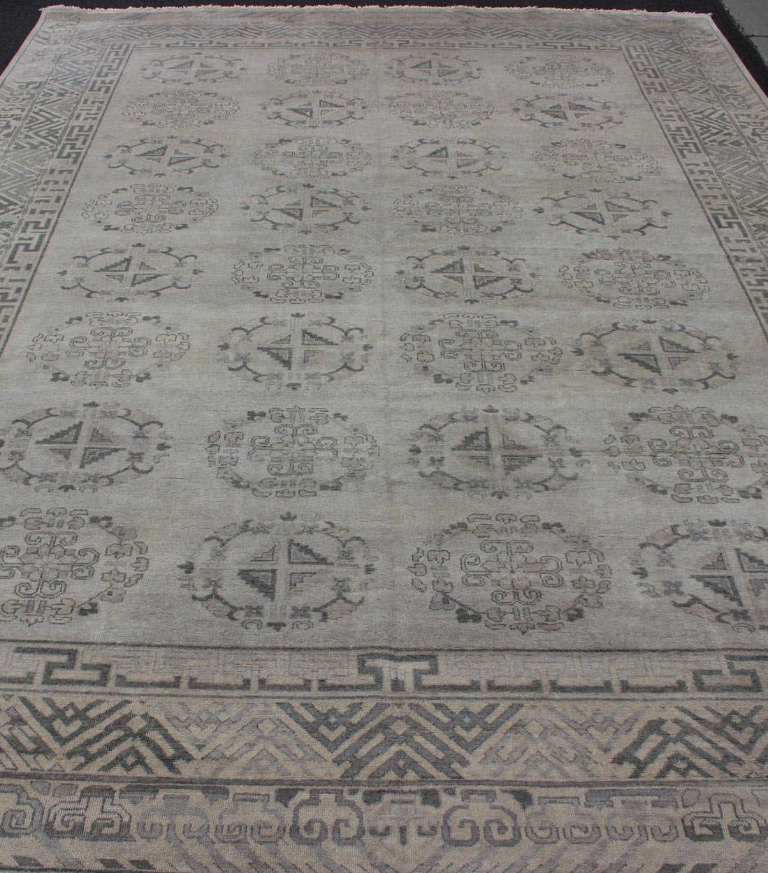 Large Khotan rug with silver, gray, Blue gray, charcoal and a neutral color palette and all - over medallion design, rug OB - 9261273, country of origin / type: India/ Khotan This hand knotted Khotan rug features a beautiful all - over design rendered... - Keivan Woven ArtsOB - 9356765 - 12206Rug