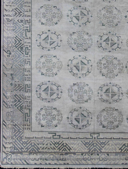Large Khotan rug with silver, gray, Blue gray, charcoal and a neutral color palette and all - over medallion design, rug OB - 9261273, country of origin / type: India/ Khotan This hand knotted Khotan rug features a beautiful all - over design rendered... - Keivan Woven ArtsOB - 9356765 - 12206Rug