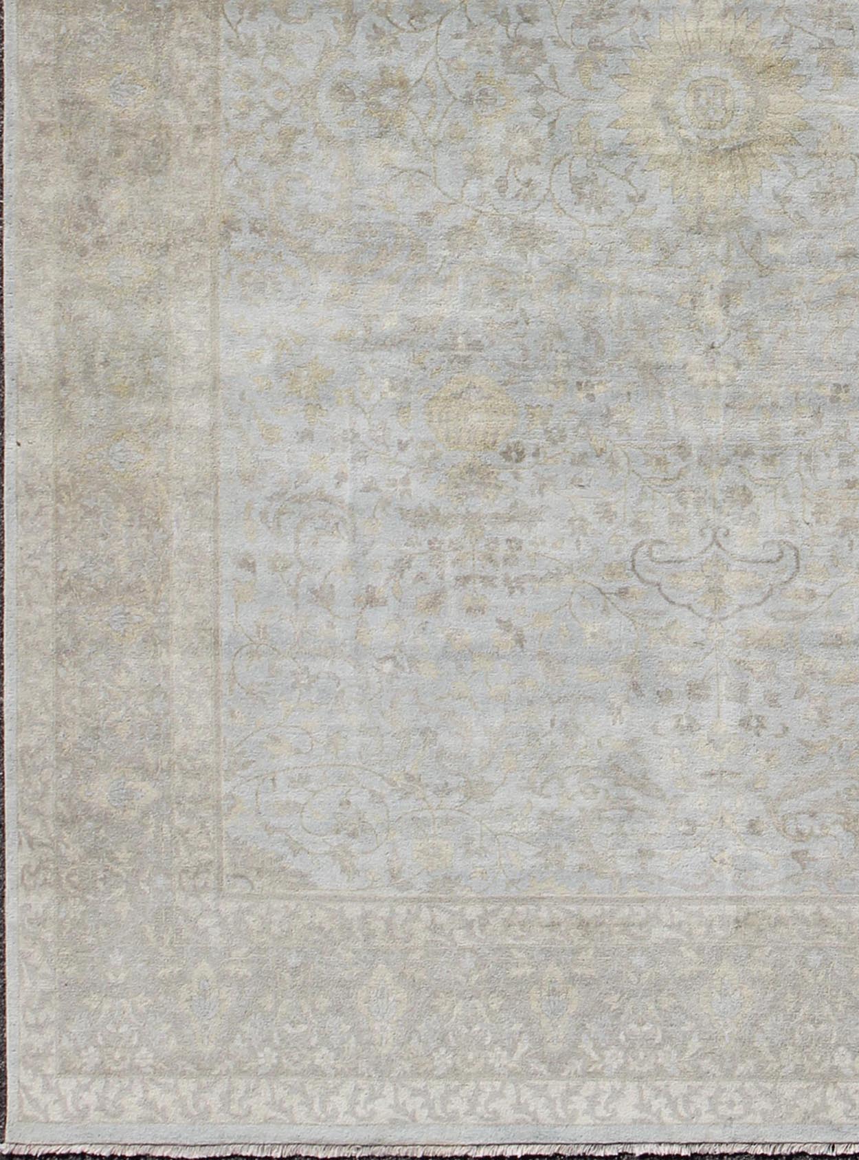 Large Floral Tabriz with Floral Design in Lt. Blue, Brown, Lt. Yellow, Taupe. Light Colored Floral Tabriz in light blue, various browns, yellow, gray and taupe. Keivan Woven Arts/ rug OB - 9364932 - 5890017, country of origin / type: India / Tabriz... - Keivan Woven ArtsOB - 9364932 - 5890017 - 9292Rug