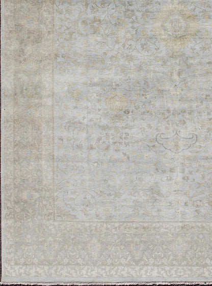 Large Floral Tabriz with Floral Design in Lt. Blue, Brown, Lt. Yellow, Taupe. Light Colored Floral Tabriz in light blue, various browns, yellow, gray and taupe. Keivan Woven Arts/ rug OB - 9364932 - 5890017, country of origin / type: India / Tabriz... - Keivan Woven ArtsOB - 9364932 - 5890017 - 9292Rug