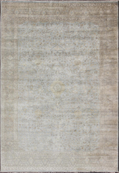 Large Floral Tabriz with Floral Design in Lt. Blue, Brown, Lt. Yellow, Taupe. Light Colored Floral Tabriz in light blue, various browns, yellow, gray and taupe. Keivan Woven Arts/ rug OB - 9364932 - 5890017, country of origin / type: India / Tabriz... - Keivan Woven ArtsOB - 9364932 - 5890017 - 9292Rug