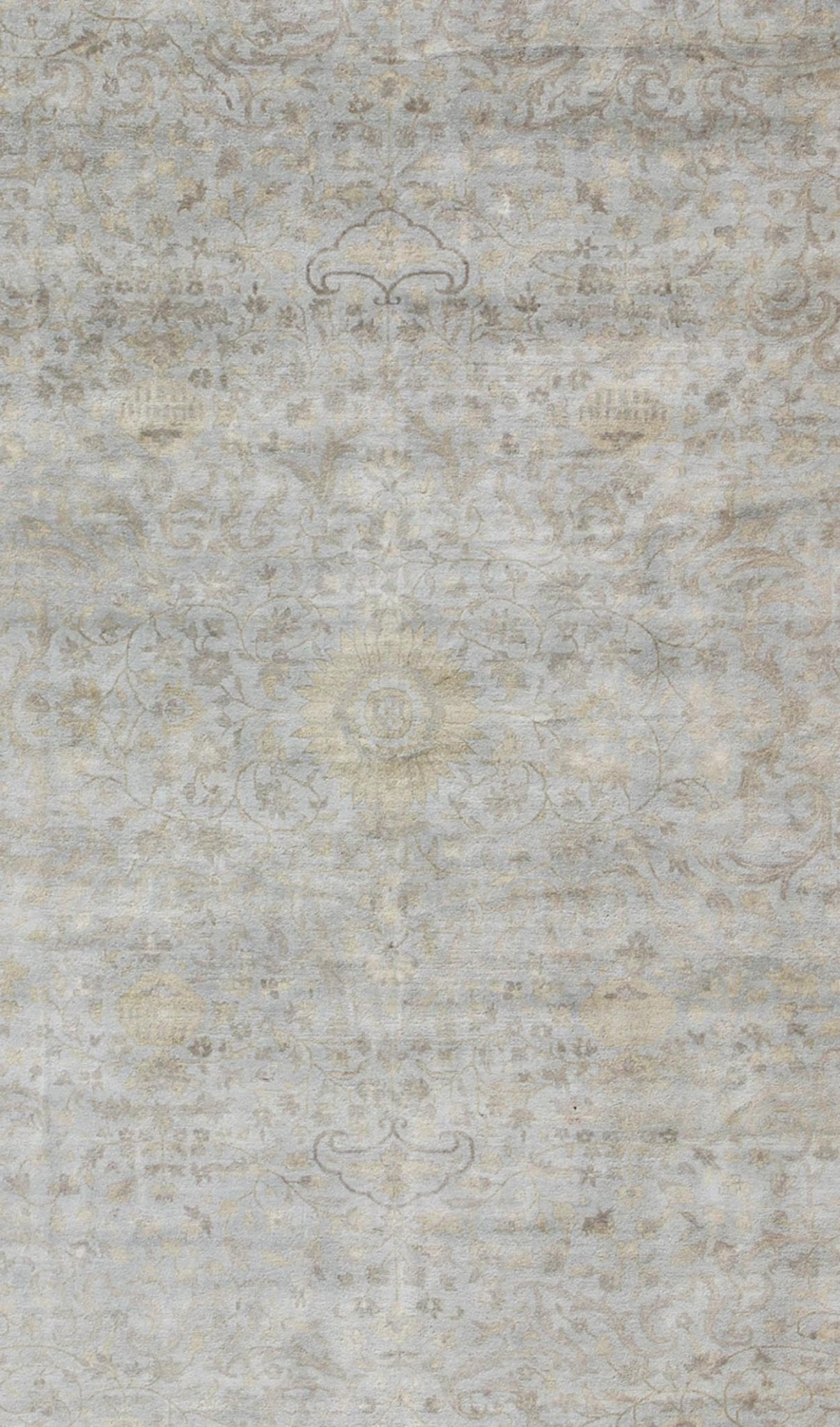Large Floral Tabriz with Floral Design in Lt. Blue, Brown, Lt. Yellow, Taupe. Light Colored Floral Tabriz in light blue, various browns, yellow, gray and taupe. Keivan Woven Arts/ rug OB - 9364932 - 5890017, country of origin / type: India / Tabriz... - Keivan Woven ArtsOB - 9364932 - 5890017 - 9292Rug