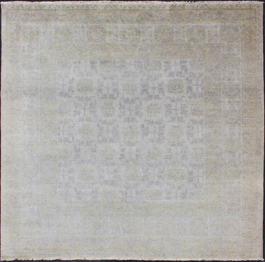 Square size Khotan Rug in Ivory, Soft Yellow, Light Gray/Light Purple and Neutral tones by Keivan Woven Arts. 21st Century Square Khotan Rug Measures: 6'7 x 6'7 Square Size Hand Knotted Khotan Rug, Keivan Woven Arts rug/OB - 9365708, 21st ... - Keivan Woven ArtsOB - 9365708 - 5920078 - 11289Rug
