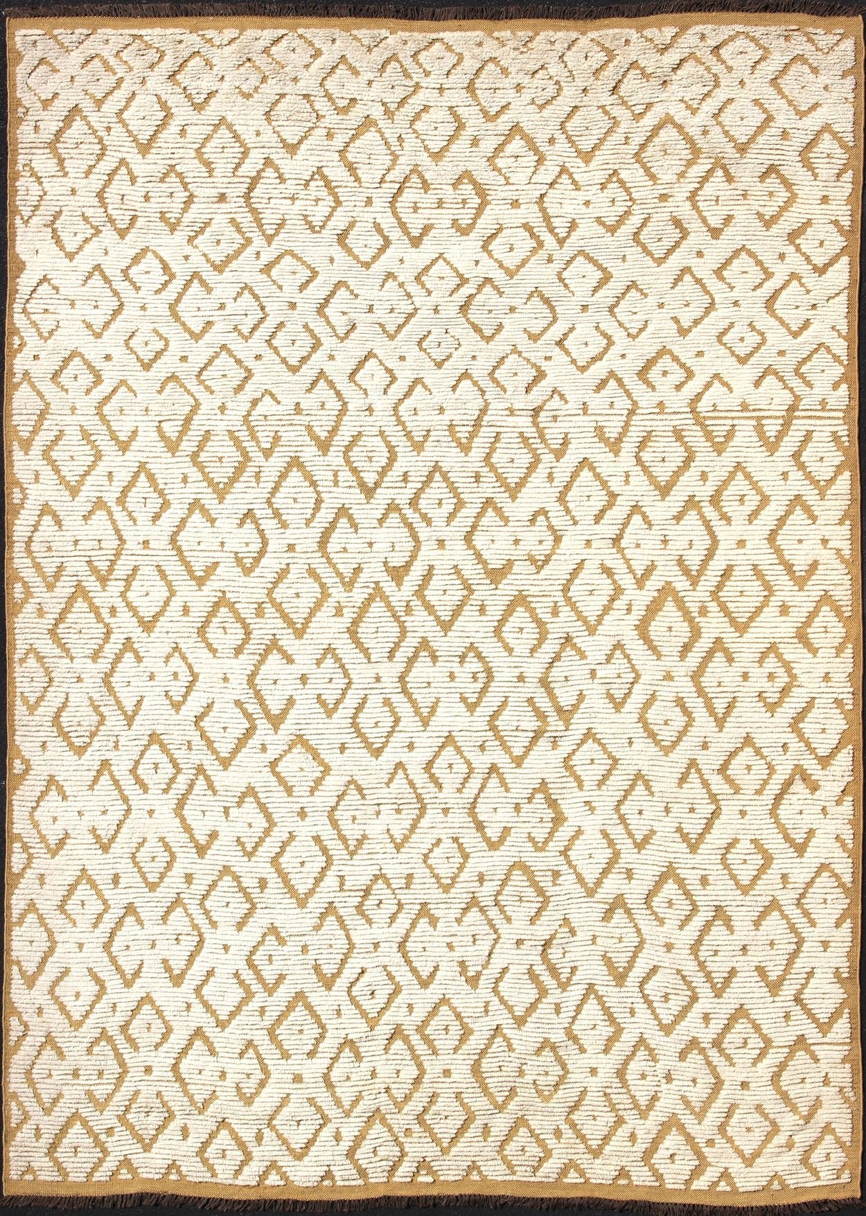 Modern Hand - Knotted Rug in Wool with Diamond Design in Marigold and Cream This modern Indian rug has been hand - knotted in wool and features an all - over, sub - geometric diamond design rendered in marigold and cream tones; making it a marvelous fit... - Keivan Woven ArtsOB - 9365738 - 2590032 - 13342Rug