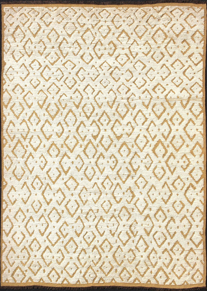 Modern Hand - Knotted Rug in Wool with Diamond Design in Marigold and Cream This modern Indian rug has been hand - knotted in wool and features an all - over, sub - geometric diamond design rendered in marigold and cream tones; making it a marvelous fit... - Keivan Woven ArtsOB - 9365738 - 2590032 - 13342Rug