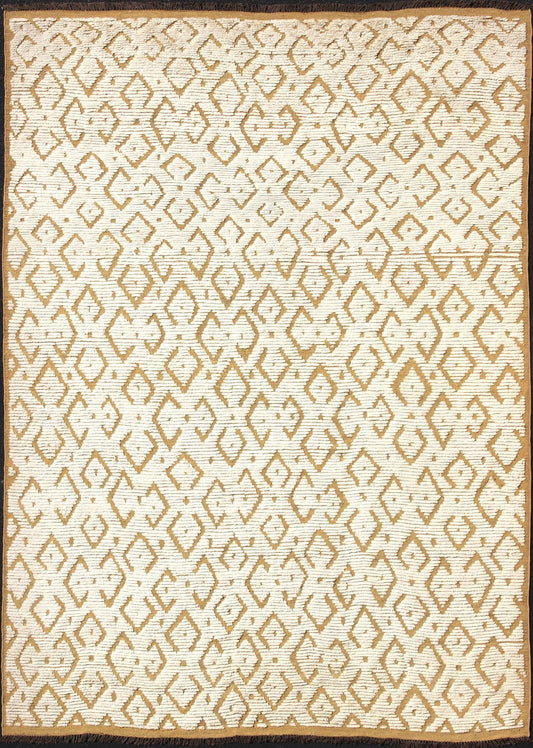 Modern Hand - Knotted Rug in Wool with Diamond Design in Marigold and Cream This modern Indian rug has been hand - knotted in wool and features an all - over, sub - geometric diamond design rendered in marigold and cream tones; making it a marvelous fit... - Keivan Woven ArtsOB - 9365738 - 2590032 - 13342Rug