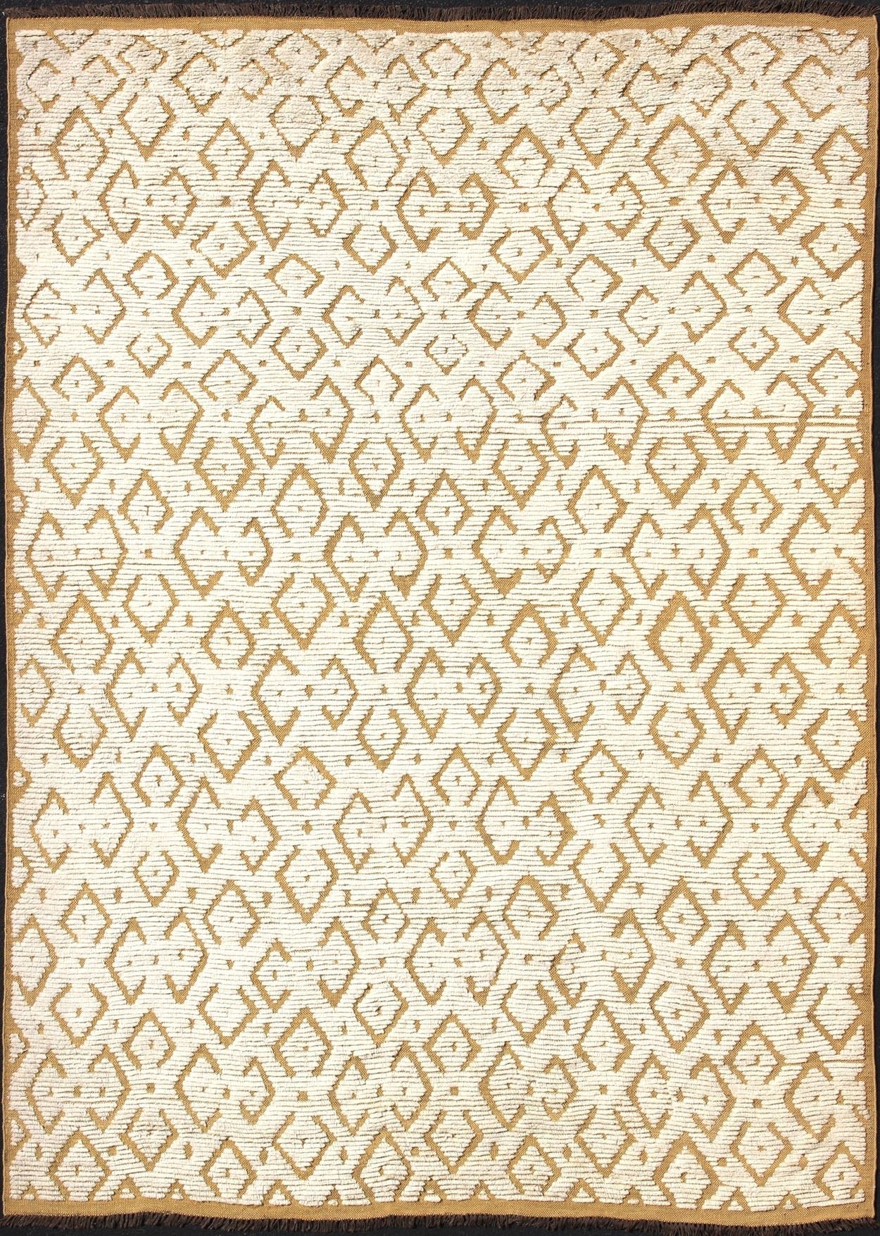 Modern Hand - Knotted Rug in Wool with Diamond Design in Marigold and Cream This modern Indian rug has been hand - knotted in wool and features an all - over, sub - geometric diamond design rendered in marigold and cream tones; making it a marvelous fit... - Keivan Woven ArtsOB - 9365738 - 2590032 - 13342