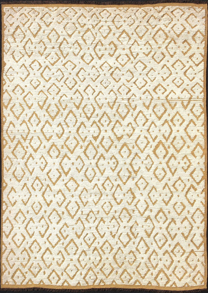 Modern Hand - Knotted Rug in Wool with Diamond Design in Marigold and Cream This modern Indian rug has been hand - knotted in wool and features an all - over, sub - geometric diamond design rendered in marigold and cream tones; making it a marvelous fit... - Keivan Woven ArtsOB - 9365738 - 2590032 - 13342