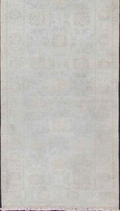 Keivan Woven arts Modern Hand - Knotted Khotan Runner in Wool with Sub - Geometric Design This modern Indian Khotan rug has been hand - knotted in wool and features an all - over, sub - geometric design rendered in marigold and neutral tones. A compleme... - Keivan Woven ArtsOB - 9365807 - 5920078 - 11293Rug