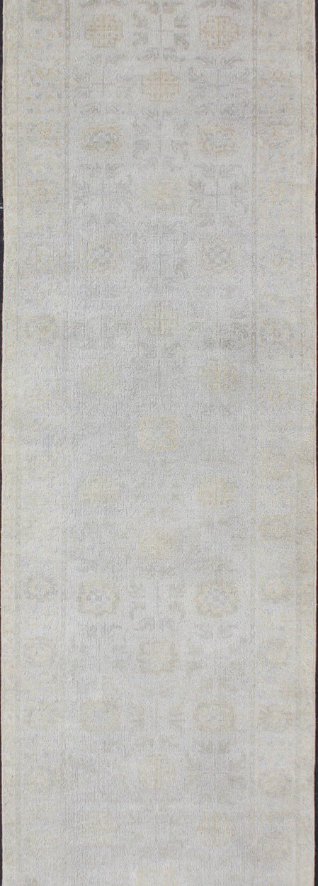 Keivan Woven arts Modern Hand - Knotted Khotan Runner in Wool with Sub - Geometric Design This modern Indian Khotan rug has been hand - knotted in wool and features an all - over, sub - geometric design rendered in marigold and neutral tones. A compleme... - Keivan Woven ArtsOB - 9365807 - 5920078 - 11293Rug