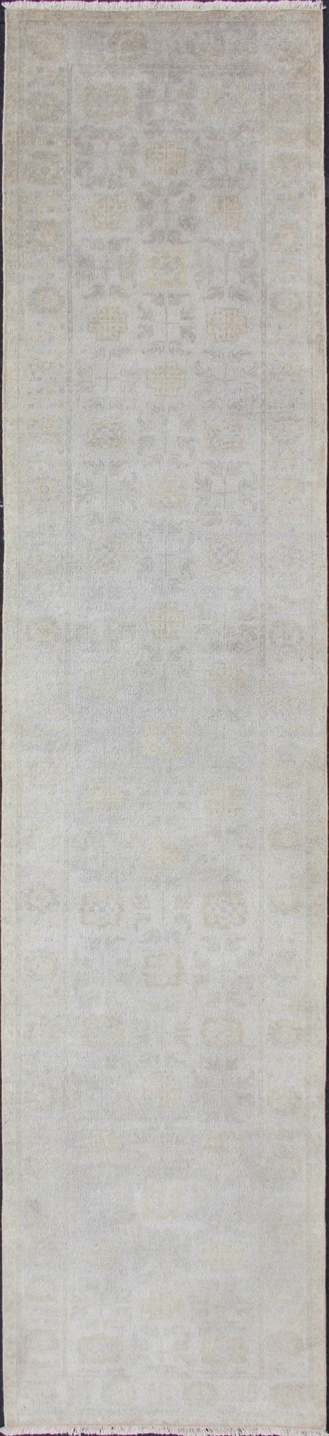 Keivan Woven arts Modern Hand - Knotted Khotan Runner in Wool with Sub - Geometric Design This modern Indian Khotan rug has been hand - knotted in wool and features an all - over, sub - geometric design rendered in marigold and neutral tones. A compleme... - Keivan Woven ArtsOB - 9365807 - 5920078 - 11293Rug