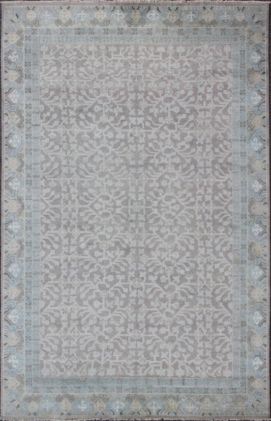 Keivan Woven Arts Hand - Knotted Khotan Rug in with All - Over Sub - Geometric Design Modern Hand - Knotted Khotan Rug in with All - Over Sub - Geometric Design This modern Indian Khotan rug has been hand - knotted in wool and features an all - over sub - geomet... - Keivan Woven ArtsOB - 9379584 - 6460001 - 9673