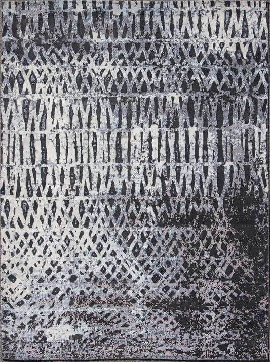 Modern Rug with Abstract Design in Black Charcoal, Silver and High and Low Pile Modern design rug in Abstract design, Keivan Woven Arts/rug OB - 9392915 - 5300028, country of origin / type: India / Modern, circa Early - 21st Century. Measures:... - Keivan Woven ArtsOB - 9392915 - 5300028 - 9298Rug