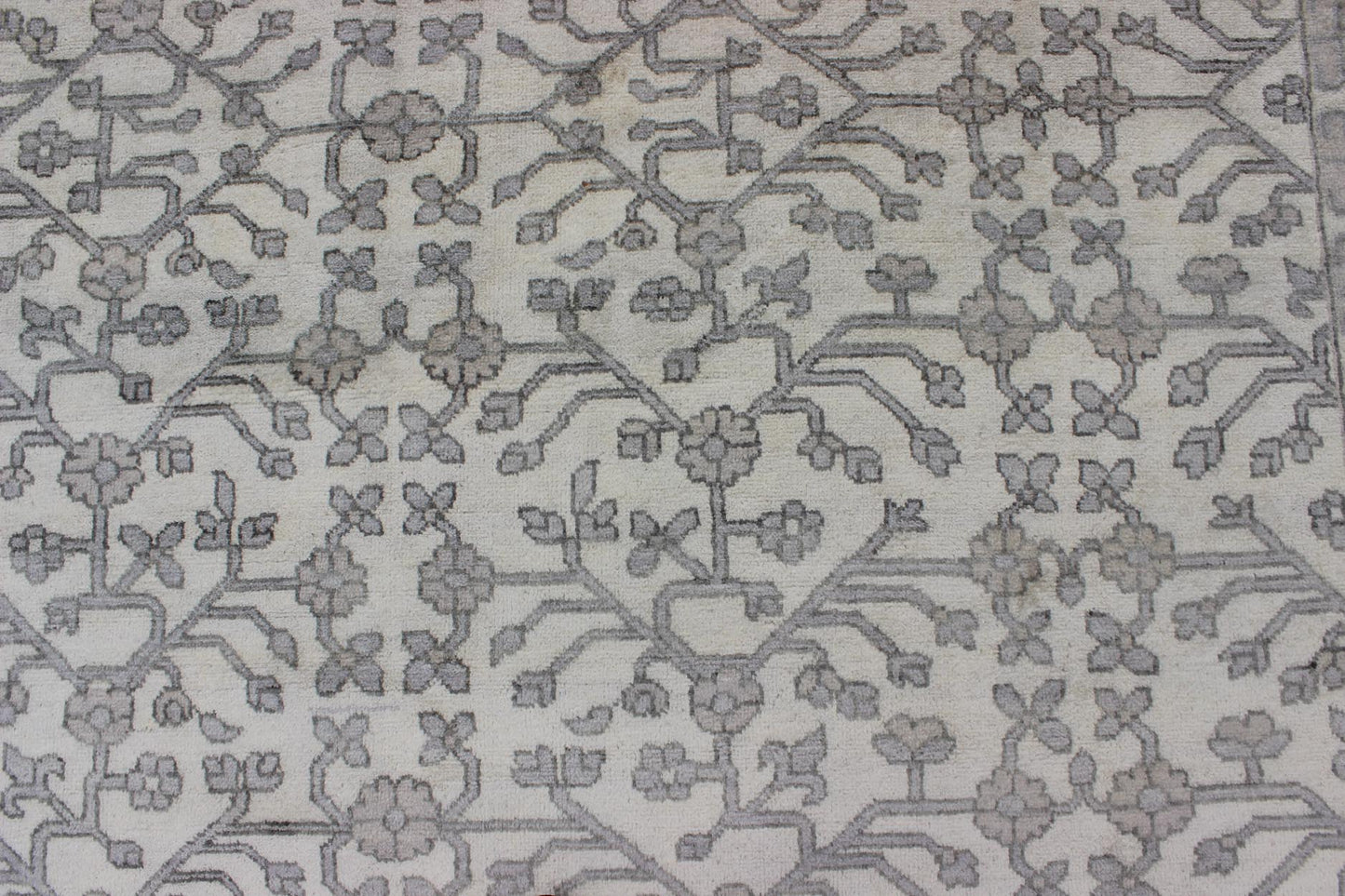 Khotan Rug in Wool with All - Over Design in Cream and Gray By Keivan Woven Arts This modern Indian Khotan rug has been hand - knotted in wool and features an all - over, sub - geometric design rendered in cream and gray tones. A complementary, multi - ... - Keivan Woven ArtsOB - 9393429 - 6460013 - 9683Rug