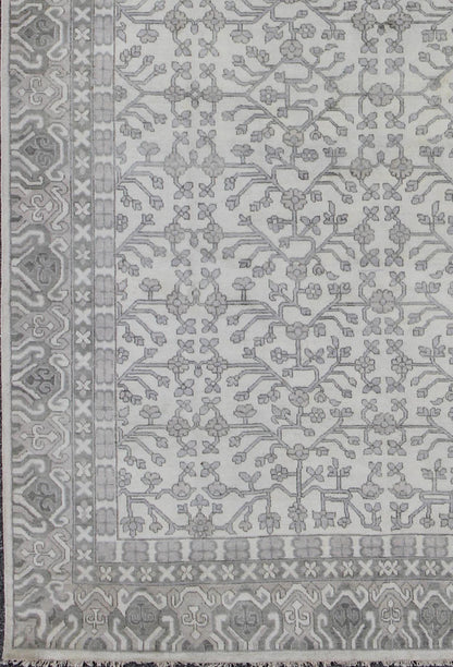 Khotan Rug in Wool with All - Over Design in Cream and Gray By Keivan Woven Arts This modern Indian Khotan rug has been hand - knotted in wool and features an all - over, sub - geometric design rendered in cream and gray tones. A complementary, multi - ... - Keivan Woven ArtsOB - 9393429 - 6460013 - 9683Rug