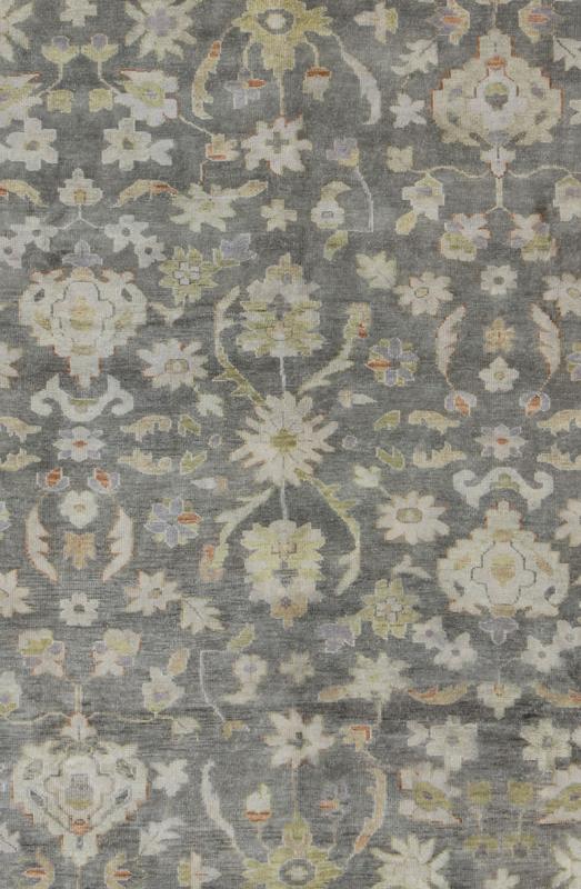 Keivan Woven Arts Oushak in Gray Green, Taupe and Orange Accents Gray background Oushak with All - Over Floral Design in Green and Orange Gray Oushak Rug, Keivan Woven Arts rug/OB - 393788, country of origin / type: India / Oushak, circa Early - ... - Keivan Woven ArtsOB - 9393788 - 8165Rug