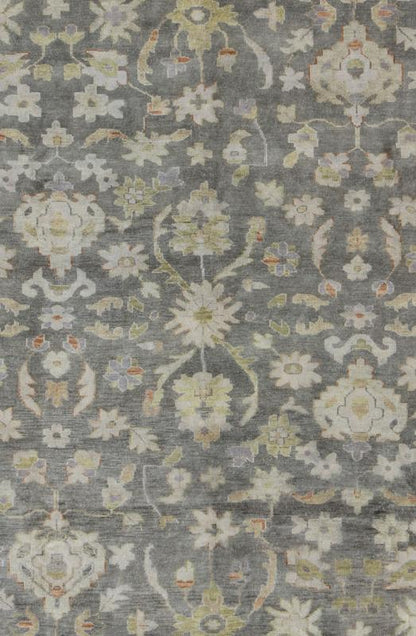 Keivan Woven Arts Oushak in Gray Green, Taupe and Orange Accents Gray background Oushak with All - Over Floral Design in Green and Orange Gray Oushak Rug, Keivan Woven Arts rug/OB - 393788, country of origin / type: India / Oushak, circa Early - ... - Keivan Woven ArtsOB - 9393788 - 8165Rug