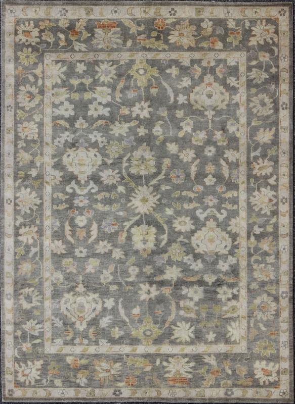 Keivan Woven Arts Oushak in Gray Green, Taupe and Orange Accents Gray background Oushak with All - Over Floral Design in Green and Orange Gray Oushak Rug, Keivan Woven Arts rug/OB - 393788, country of origin / type: India / Oushak, circa Early - ... - Keivan Woven ArtsOB - 9393788 - 8165Rug