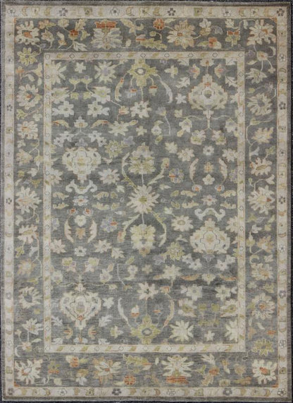 Keivan Woven Arts Oushak in Gray Green, Taupe and Orange Accents Gray background Oushak with All - Over Floral Design in Green and Orange Gray Oushak Rug, Keivan Woven Arts rug/OB - 393788, country of origin / type: India / Oushak, circa Early - ... - Keivan Woven ArtsOB - 9393788 - 8165Rug