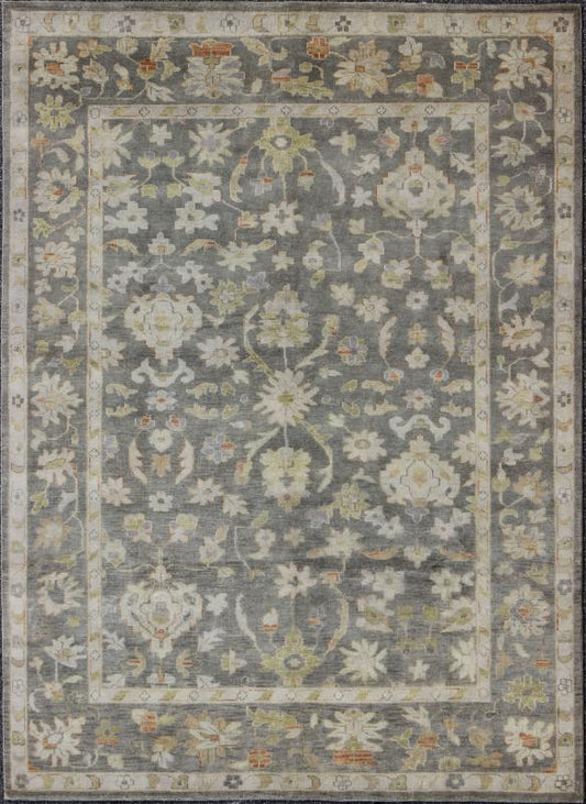 Keivan Woven Arts Oushak in Gray Green, Taupe and Orange Accents Gray background Oushak with All - Over Floral Design in Green and Orange Gray Oushak Rug, Keivan Woven Arts rug/OB - 393788, country of origin / type: India / Oushak, circa Early - ... - Keivan Woven ArtsOB - 9393788 - 8165Rug