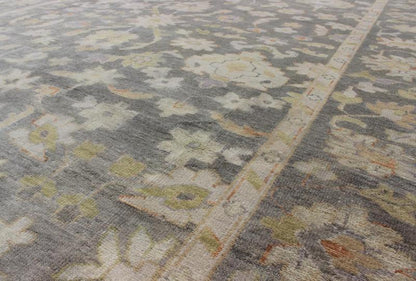 Keivan Woven Arts Oushak in Gray Green, Taupe and Orange Accents Gray background Oushak with All - Over Floral Design in Green and Orange Gray Oushak Rug, Keivan Woven Arts rug/OB - 393788, country of origin / type: India / Oushak, circa Early - ... - Keivan Woven ArtsOB - 9393788 - 8165Rug