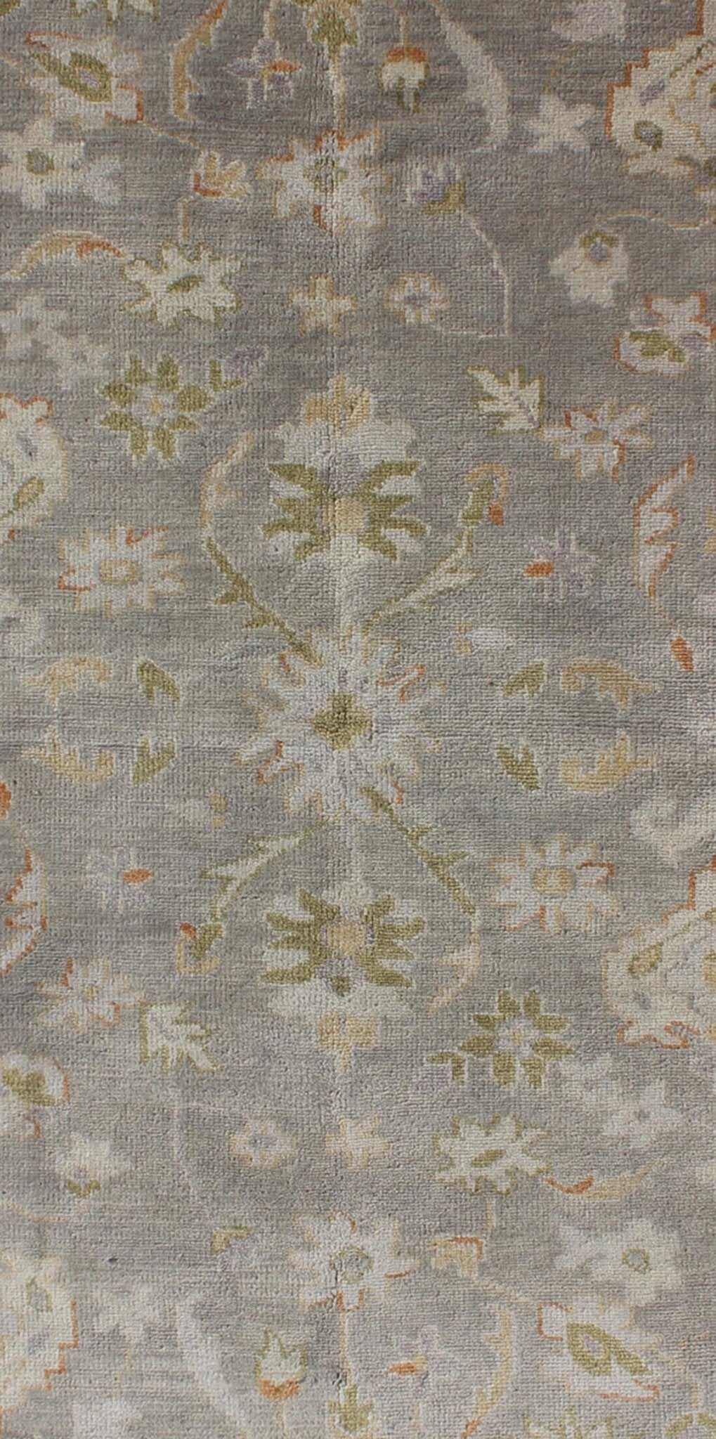 Oushak Rug with Floral Design in Gray Background, chartreus green, cream, Red Muted hand knotted Oushak Rug, rug OB - 9394878 - 5780164, country of origin / type: India / Oushak, circa Early - 21st Century. Measures: 5'0 x 8'0. This un... - Keivan Woven ArtsOB - 9394878 - 5780164 - 9304Rug