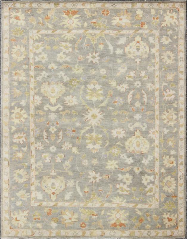Modern Oushak with Floral Design in Gray, Green and Orange Gray Oushak Rug, rug OB - 9395010, country of origin / type: India / Oushak, circa Early - 21st Century. Measures: 8'0 x 10'0. This lovely woolen Oushak from India features a... - Keivan Woven ArtsOB - 9395010 - 7519Rug