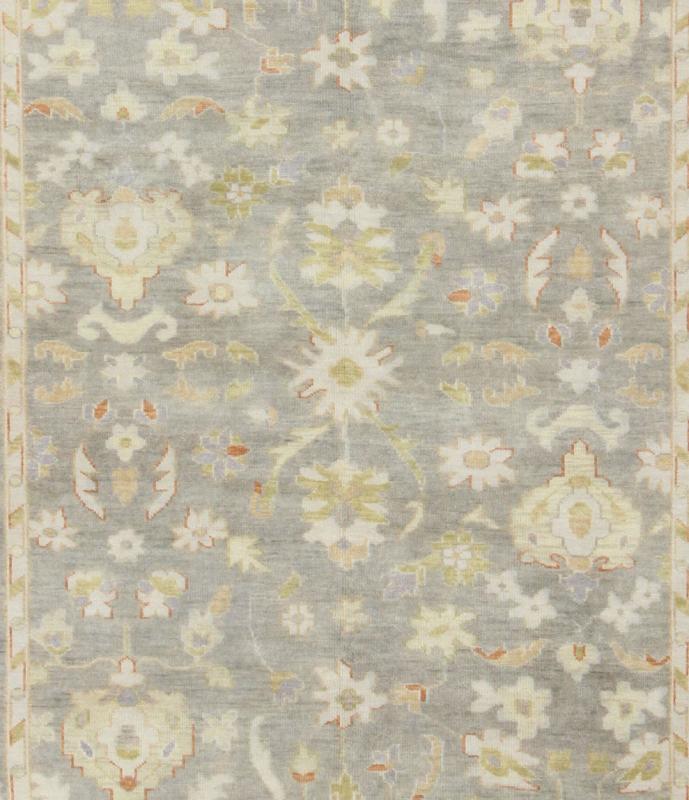 Modern Oushak with Floral Design in Gray, Green and Orange Gray Oushak Rug, rug OB - 9395010, country of origin / type: India / Oushak, circa Early - 21st Century. Measures: 8'0 x 10'0. This lovely woolen Oushak from India features a... - Keivan Woven ArtsOB - 9395010 - 7519Rug