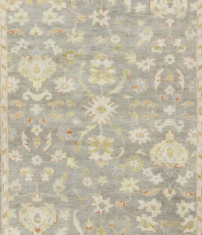 Modern Oushak with Floral Design in Gray, Green and Orange Gray Oushak Rug, rug OB - 9395010, country of origin / type: India / Oushak, circa Early - 21st Century. Measures: 8'0 x 10'0. This lovely woolen Oushak from India features a... - Keivan Woven ArtsOB - 9395010 - 7519Rug