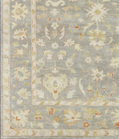 Modern Oushak with Floral Design in Gray, Green and Orange Gray Oushak Rug, rug OB - 9395010, country of origin / type: India / Oushak, circa Early - 21st Century. Measures: 8'0 x 10'0. This lovely woolen Oushak from India features a... - Keivan Woven ArtsOB - 9395010 - 7519Rug