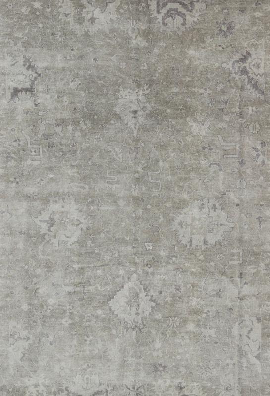 Modern Oushak Light Colored Rug in Taupe, Sand, Light Purple/Lavender and Grey. Measures: 9' x12'. This exquisite Vintage Oushak rug displays a fun mlange of floral and geometric designs, rendered in gray and lavender enclose within a bo... - Keivan Woven ArtsOB - 9413053 - 8169Rug