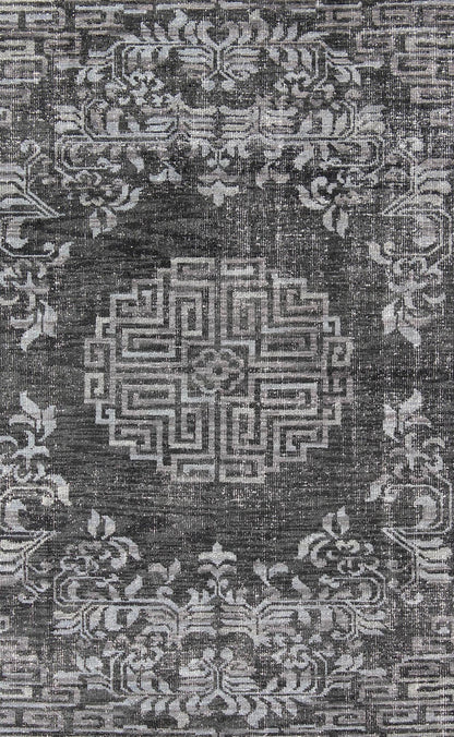 Keivan Woven Arts Modern Khotan Hand Knotted Wool Rug in Charcoal & Gray. This modern Khotan rug has been hand - knotted features an all - over, sub - geometric late central medallion design rendered in charcoal and gray tones. A complementary border encompa... - Keivan Woven ArtsOB - 9444206 - 56230109 - 9308Rug