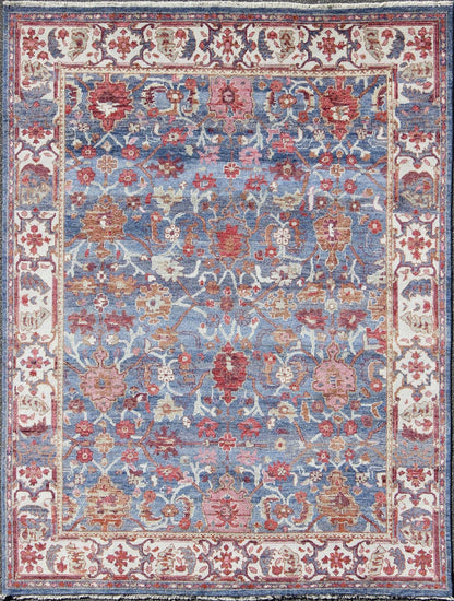 Colorful Sultanabad Design Rug in Blue Background. Keivan Woven Arts rug Ob - 9520719. This Colorful Sultanabad Rug features an all - over design and tastefully done in blue background and cream border with multi colors in the field. The wool is fine a... - Keivan Woven ArtsOB - 9520719 - 6480010 - 9318Rug