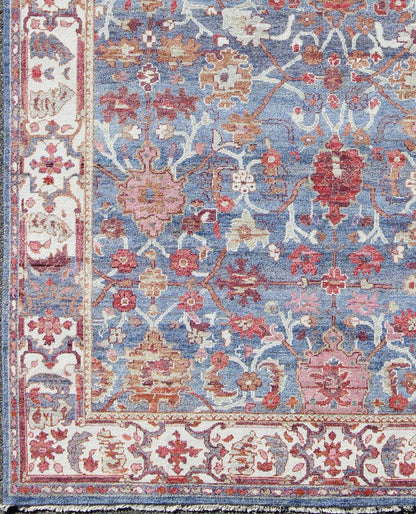 Colorful Sultanabad Design Rug in Blue Background. Keivan Woven Arts rug Ob - 9520719. This Colorful Sultanabad Rug features an all - over design and tastefully done in blue background and cream border with multi colors in the field. The wool is fine a... - Keivan Woven ArtsOB - 9520719 - 6480010 - 9318Rug