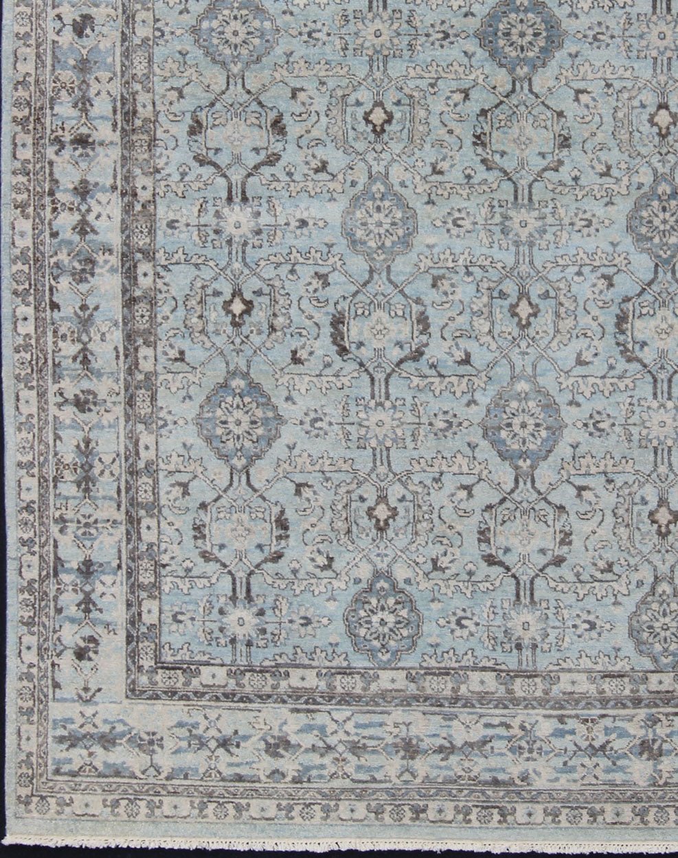 Modern Oushak Rug with Geometric Design in Light Blues and Browns Measures: 8'0 x 10'0 Country of Origin: India; Type: Oushak; Design: All - Over, Sub - Geometric, Floral crest; Keivan Woven Arts: rug OB - 9532519 - 82260116; Modern Oushak R... - Keivan Woven ArtsOB - 9532519 - 82260116 - 10894Rug