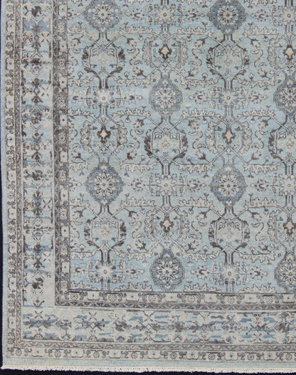 Modern Oushak Rug with Geometric Design in Light Blues and Browns Measures: 8'0 x 10'0 Country of Origin: India; Type: Oushak; Design: All - Over, Sub - Geometric, Floral crest; Keivan Woven Arts: rug OB - 9532519 - 82260116; Modern Oushak R... - Keivan Woven ArtsOB - 9532519 - 82260116 - 10894Rug
