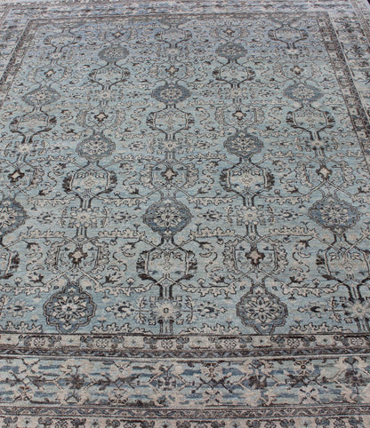 Modern Oushak Rug with Geometric Design in Light Blues and Browns Measures: 8'0 x 10'0 Country of Origin: India; Type: Oushak; Design: All - Over, Sub - Geometric, Floral crest; Keivan Woven Arts: rug OB - 9532519 - 82260116; Modern Oushak R... - Keivan Woven ArtsOB - 9532519 - 82260116 - 10894Rug