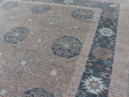 Modern Hand Knotted Khotan in Wool with All - Over Medallion Design in Blue and Earthy Tones This modern Indian Khotan rug has been hand - knotted in wool and features an all - over, sub - geometric medallion design rendered in blue and earthy tones. A ... - Keivan Woven ArtsOB - 9538562 - 98000069 - 15490Rug