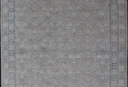 Modern Khotan Design Rug in Wool with All - Over Design By Keivan Woven Arts This modern Indian Khotan rug has been hand - knotted in wool and features an all - over, sub - geometric design rendered in muted tones. A complementary, multi - tiered border ... - Keivan Woven ArtsOB - 9543192 - 98000090 - 15496