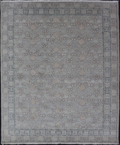 Modern Khotan Design Rug in Wool with All - Over Design By Keivan Woven Arts This modern Indian Khotan rug has been hand - knotted in wool and features an all - over, sub - geometric design rendered in muted tones. A complementary, multi - tiered border ... - Keivan Woven ArtsOB - 9543192 - 98000090 - 15496