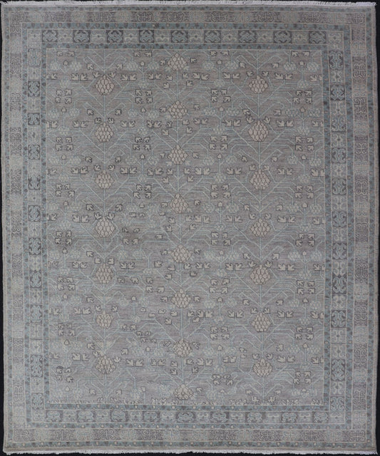 Modern Khotan Design Rug in Wool with All - Over Design By Keivan Woven Arts This modern Indian Khotan rug has been hand - knotted in wool and features an all - over, sub - geometric design rendered in muted tones. A complementary, multi - tiered border ... - Keivan Woven ArtsOB - 9543192 - 98000090 - 15496