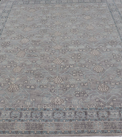 Modern Khotan Design Rug in Wool with All - Over Design By Keivan Woven Arts This modern Indian Khotan rug has been hand - knotted in wool and features an all - over, sub - geometric design rendered in muted tones. A complementary, multi - tiered border ... - Keivan Woven ArtsOB - 9543192 - 98000090 - 15496