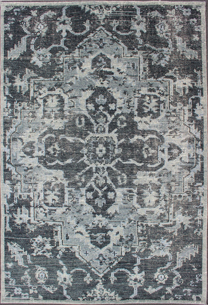Modern Serapi Design Rug in Gray, D. Blue, and D. Charcoal With Geometric Medallion Design. Persian Serapidesign rug in modern colors such as Charcoal, blue, and gray geometric medallion design, rug/OB - 9551690, country of origin / type: India/ O... - Keivan Woven ArtsOB - 9551690 - 56230295 - 11301Rug