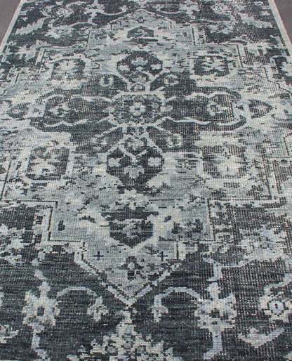 Modern Serapi Design Rug in Gray, D. Blue, and D. Charcoal With Geometric Medallion Design. Persian Serapidesign rug in modern colors such as Charcoal, blue, and gray geometric medallion design, rug/OB - 9551690, country of origin / type: India/ O... - Keivan Woven ArtsOB - 9551690 - 56230295 - 11301Rug