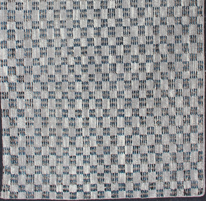 Cream, Gray and Blue Modern Rug Checkered Runner in Casual Modern Design. Modern piled, Hi - Low rug with checkerboard design in blue and gray, rug/OB - 955670, country of origin / type: India/ Piled, condition: new This brand new rug feat... - Keivan Woven ArtsOB - 955670 - 81730005 - 5108Rug
