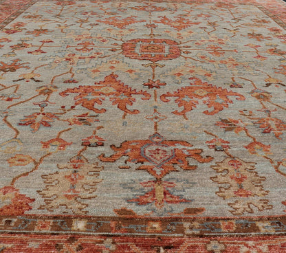 Burnt Orange and Cool Gray Modern Floral Oushak with All - Over Design Measures 8'0 x 9'10 This modern Indian Oushak was hand - knotted during the 2010's. The cool blue - gray field is heavily decorated in floral and leaflet motifs, commonly ... - Keivan Woven ArtsOB - 9570118 - 1030026 - 21078Rug